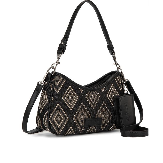 Wrangler Aztec Studded Denim Shoulder Bag with Mini Pouch- Multiple Colours