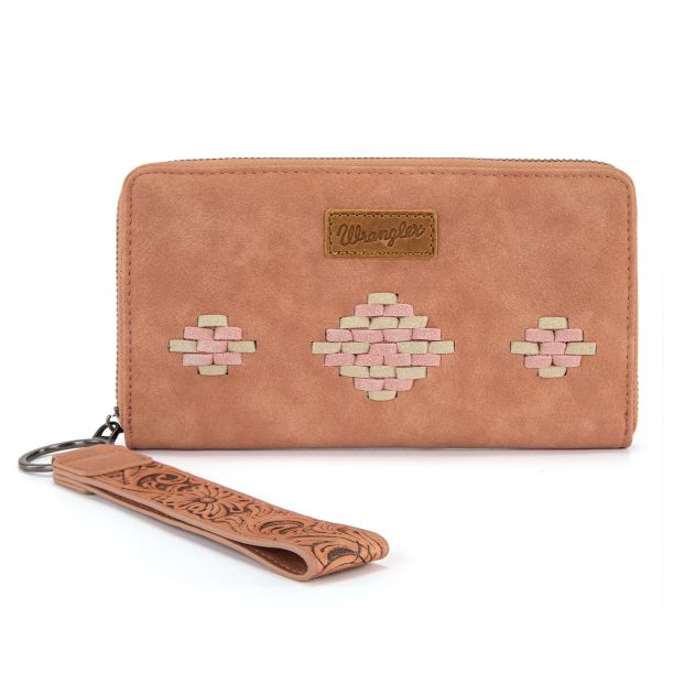 Wrangler Aztec Woven Zip Around Wallet with Wristlet- Multiple Colours