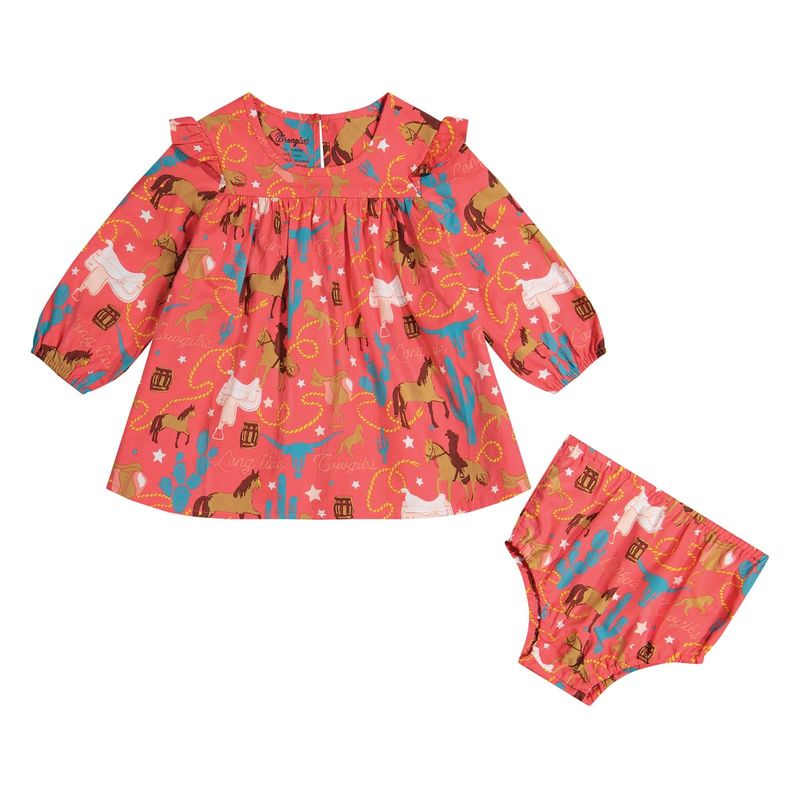 Wrangler Baby Girl's Long Sleeve Horse Pattern Dress - Pink