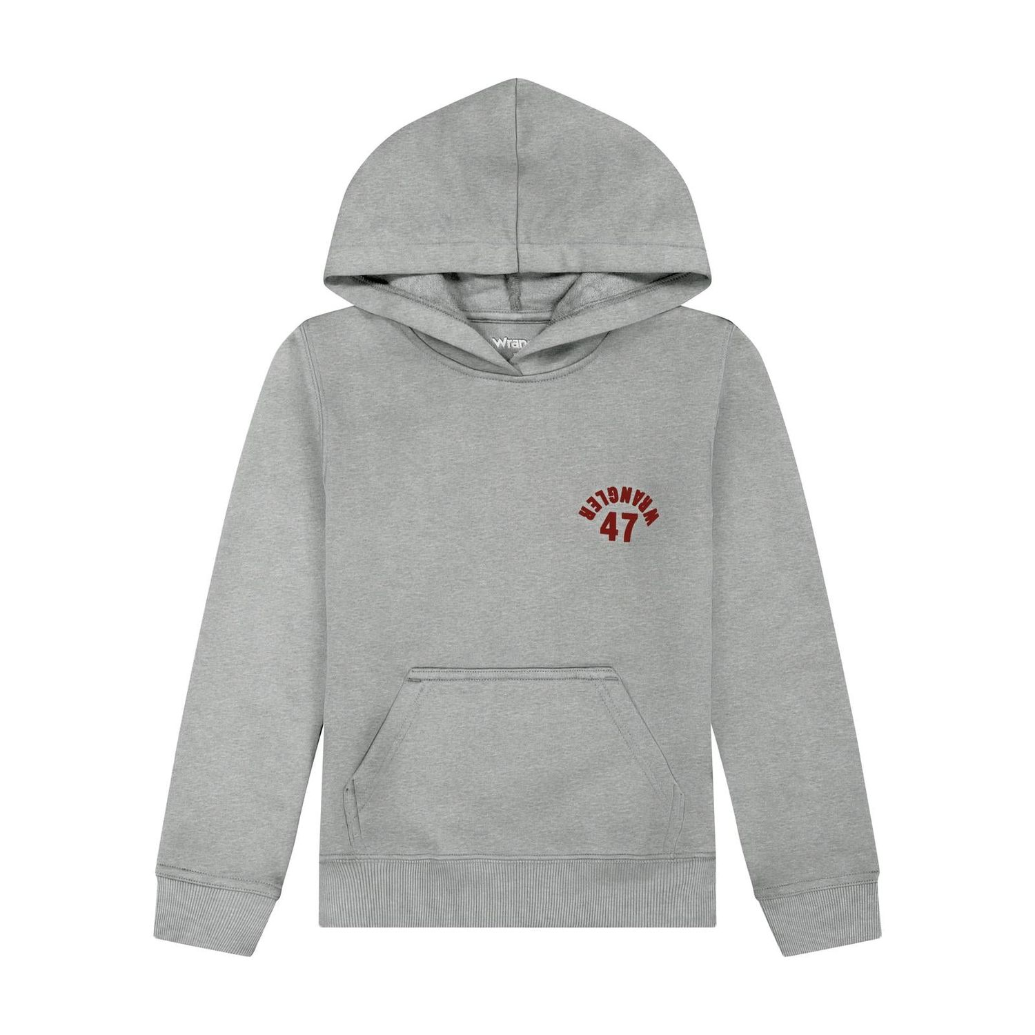 Wrangler Boy's Backwards Wrangler Graphic Long Sleeve Hoodie - Grey Mele Heather