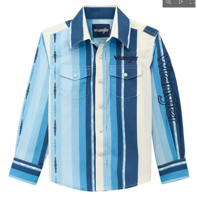 Wrangler Boy's Logo Long Sleeve Shirt- Blue - 112379217