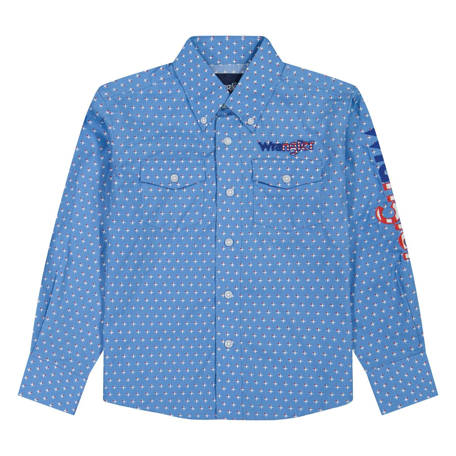 Wrangler Boy's Long Sleeve Logo Print Shirt - Blue