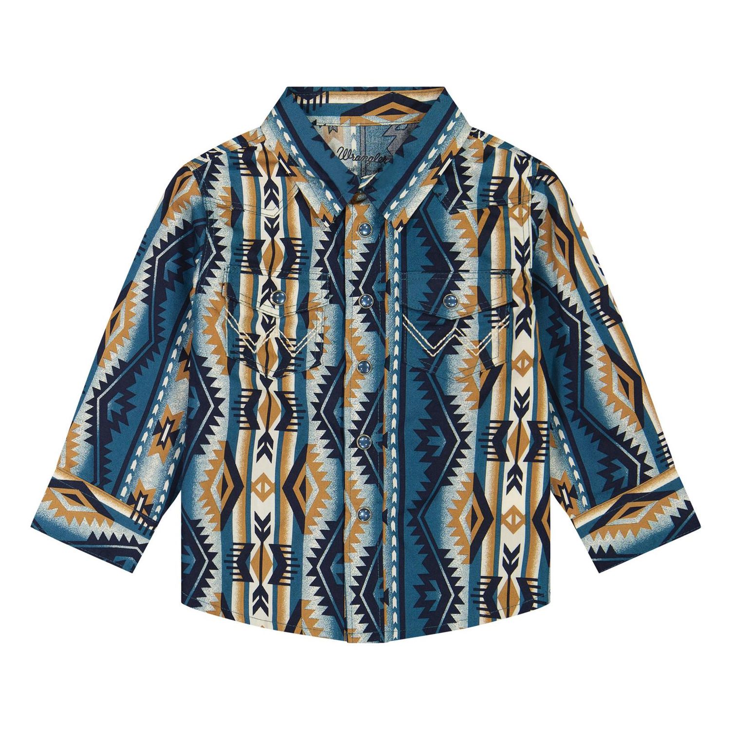 Wrangler Baby Boy's Long Sleeve Print Shirt - Teal/Brown