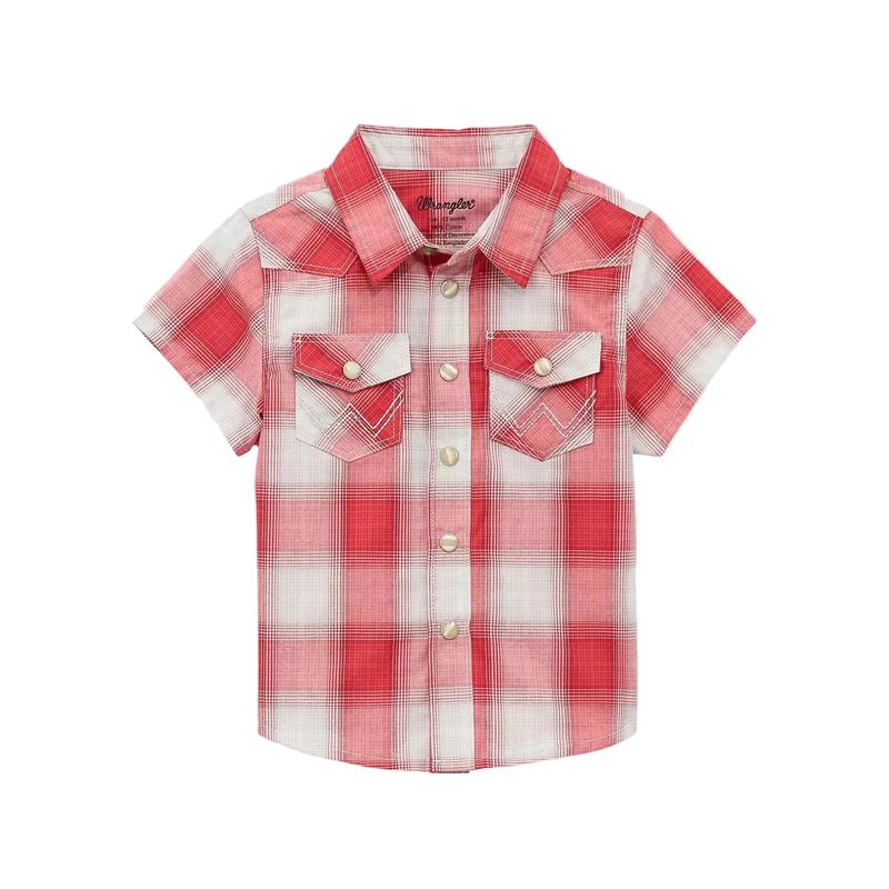 Wrangler Baby Boy's Short Sleeve Western Snap Shirt - Cherry