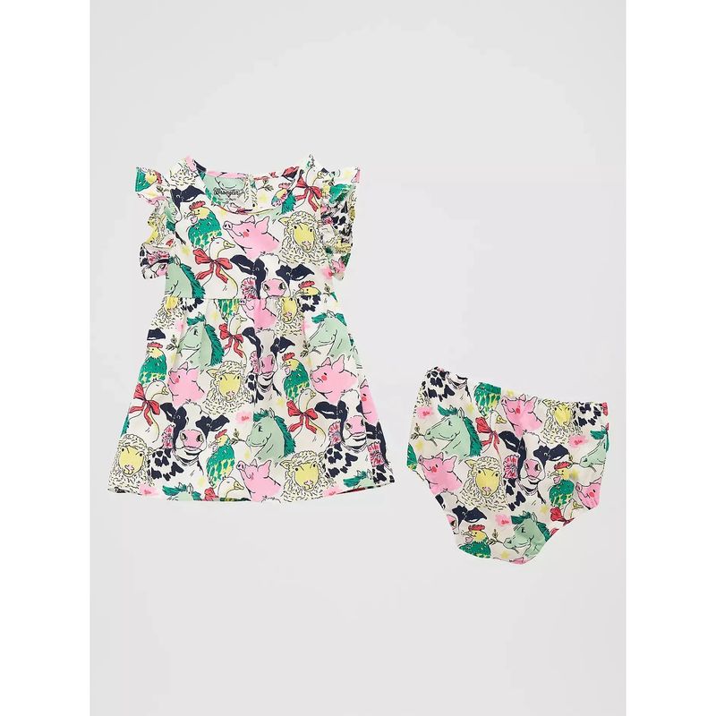 Wrangler Baby Girl's Ruffle Sleeve Print Dress - White