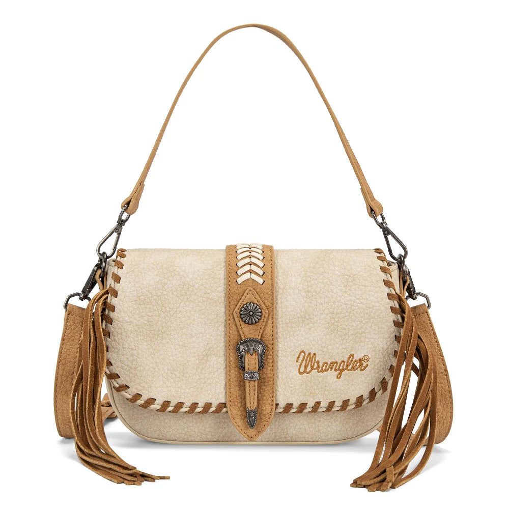 Wrangler Braided Tassel Saddle Crossbody Bag - Tan