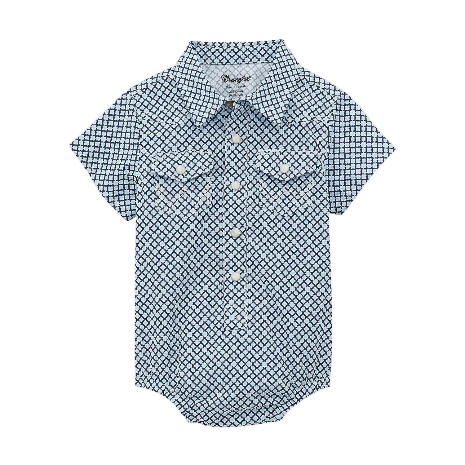 Wrangler Baby Boy's Short Sleeve Western Snap Onesie/Bodysuit - Blue Roads