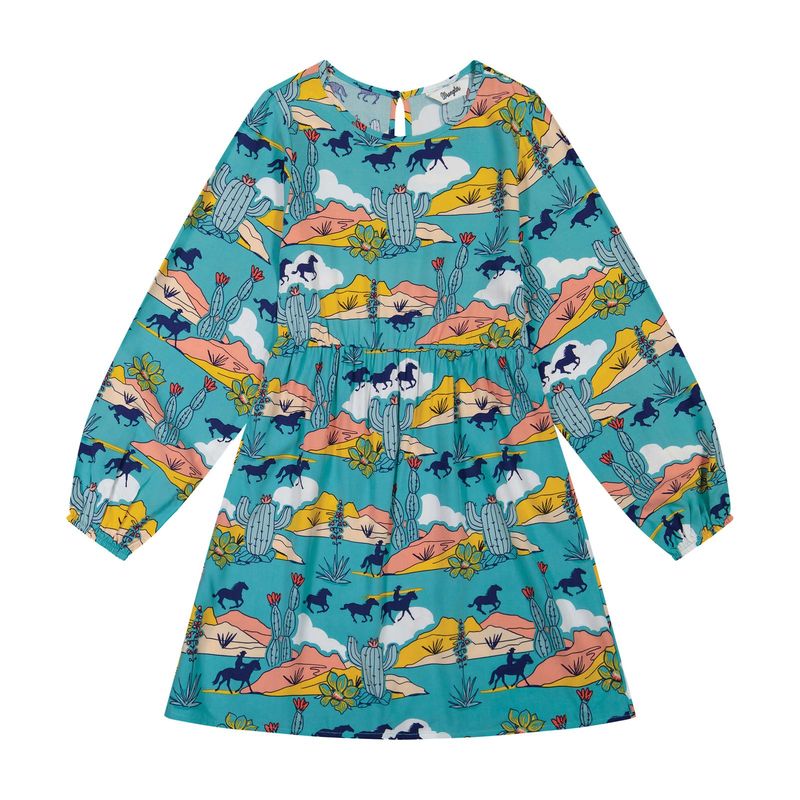 Wrangler Girl's Long Sleeve Desert Horse Dress - Turquoise