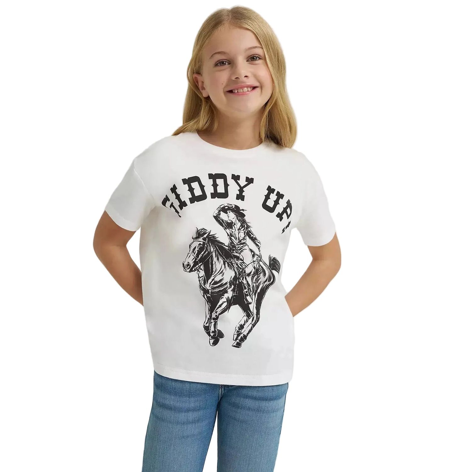 Wrangler Lainey Wilson Girl's Short Sleeve Giddy Up Tee Shirt - White
