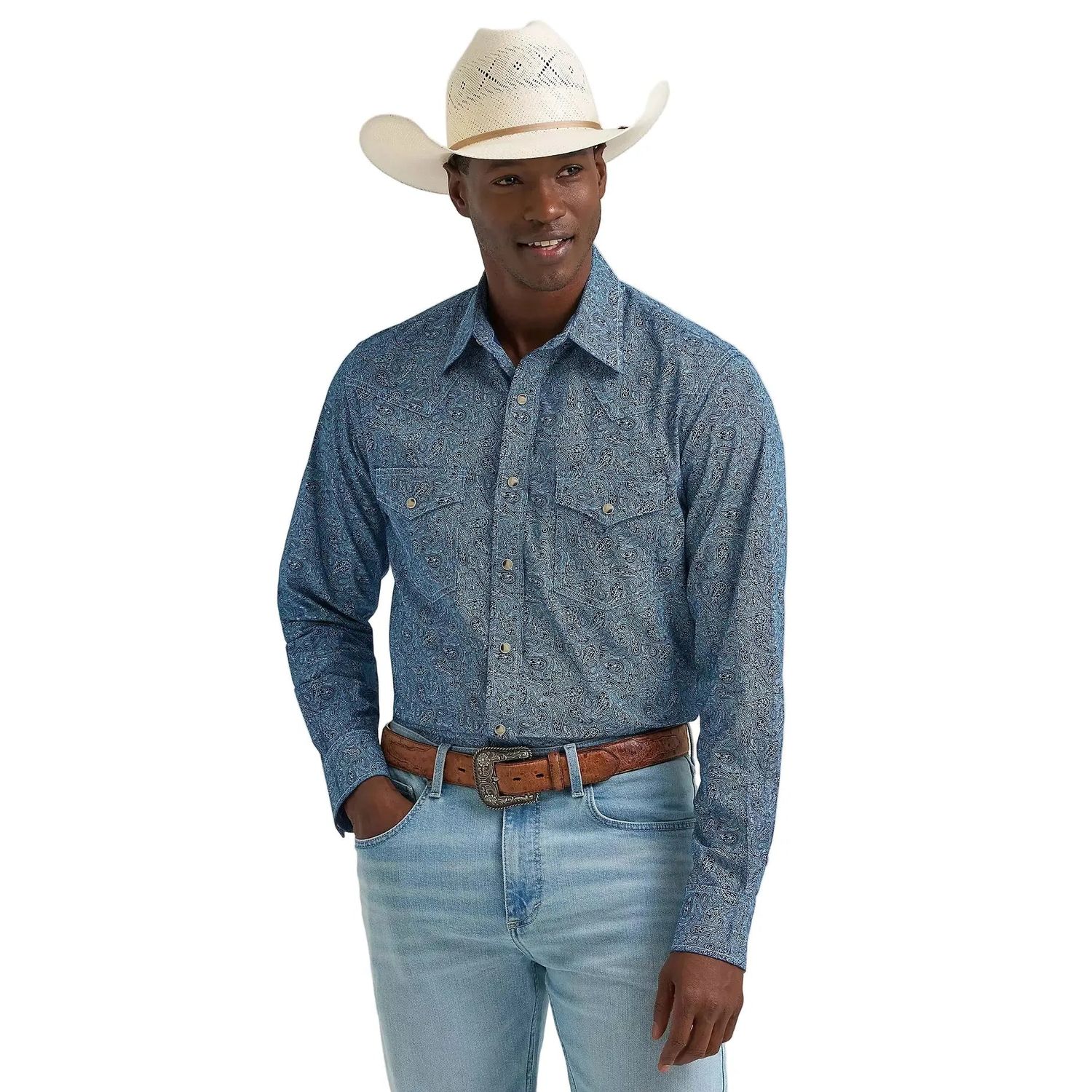 Wrangler Men's 20X® Competition Long Sleeve Western Snap Shirt - Navy Paisley