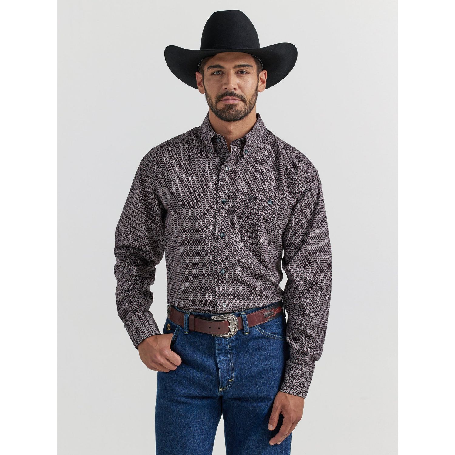 Wrangler Men's George Strait 1 Pocket Long Sleeve Shirt - Red - 112338091