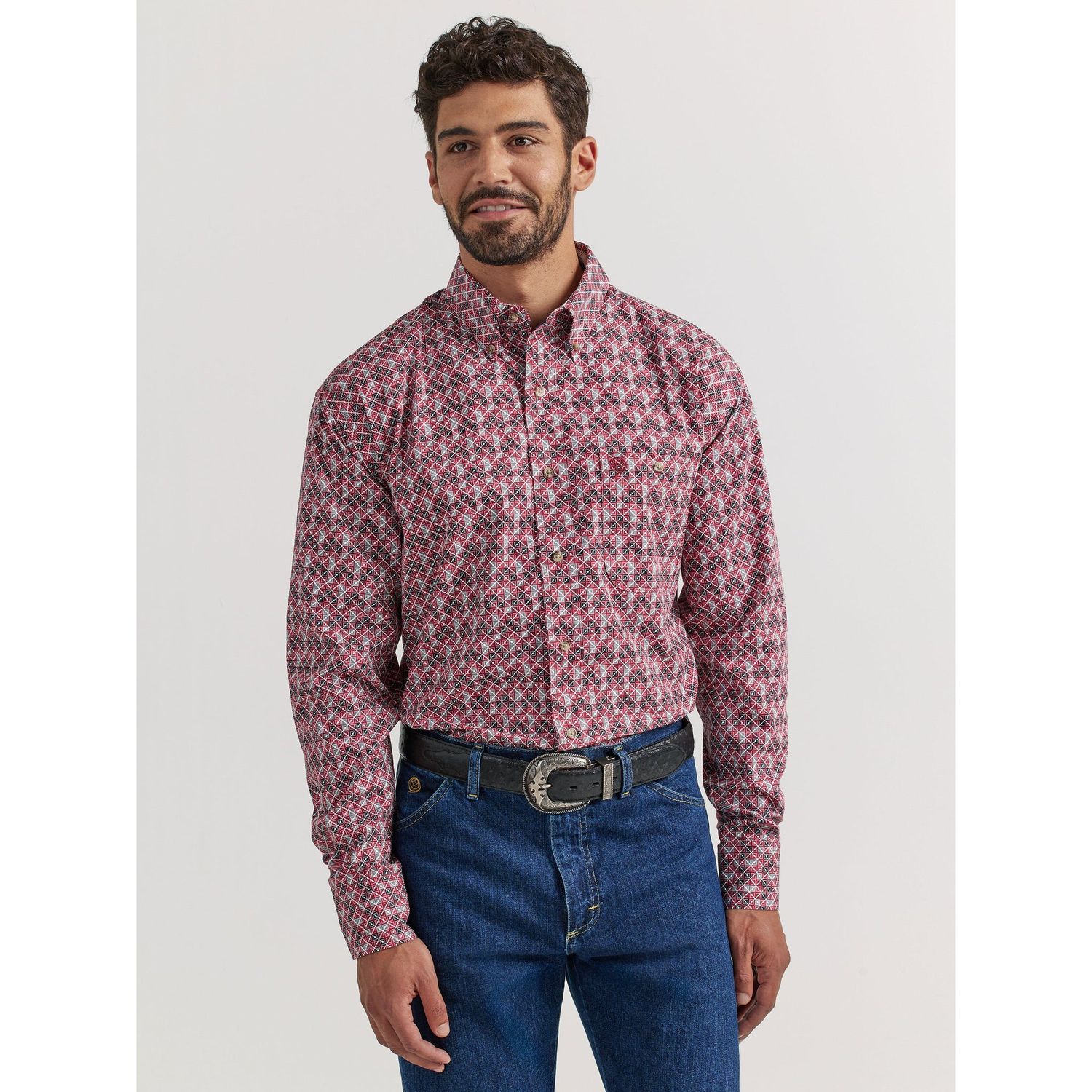 Wrangler Men's George Strait 1 Pocket Long Sleeve Shirt - Red - 112338092