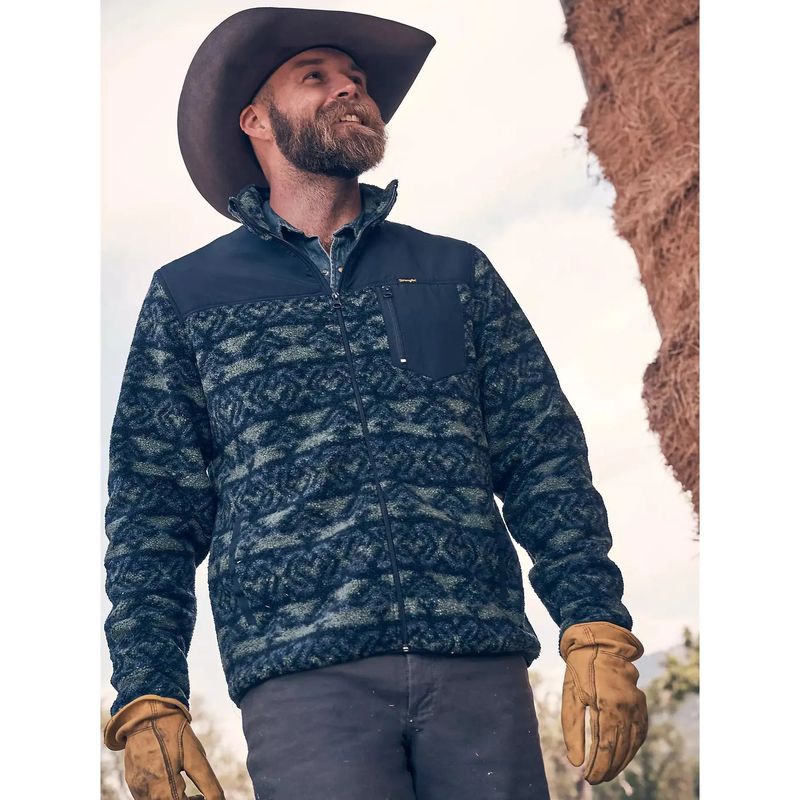 Wrangler Men's Hay Away Sherpa Ripstop Yoke Jacket- Dark Forest