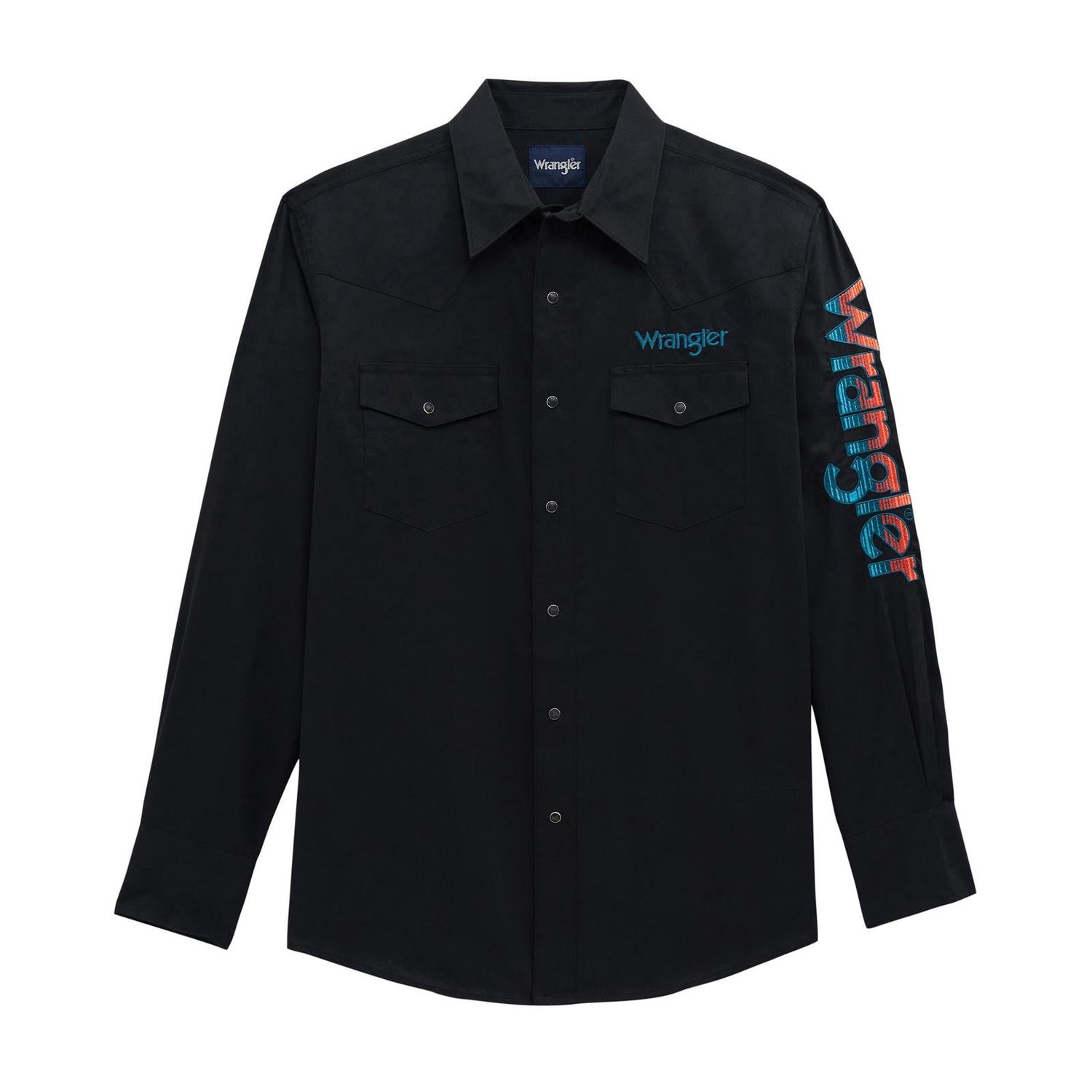 Wrangler Men's Long Sleeve Logo Solid Snap Shirt - Black