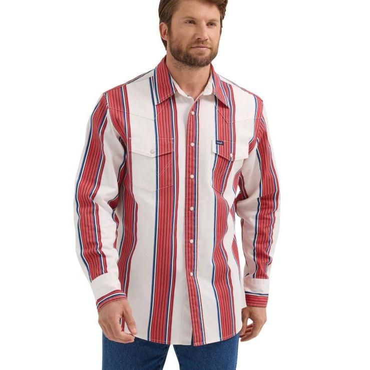 Wrangler Men's Long Sleeve Vintage Inspired Shirt- Brushpopper Stripe - 112365612