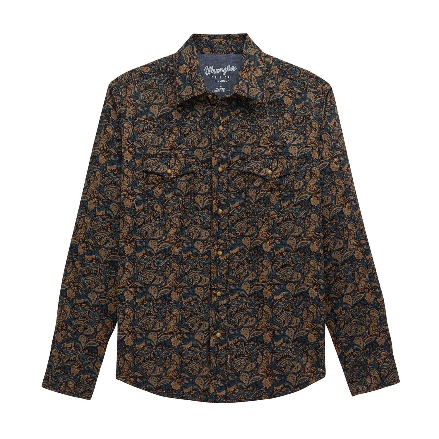 Wrangler Men's Retro Premium Long Sleeve Snap Shirt - Brown - 112381534
