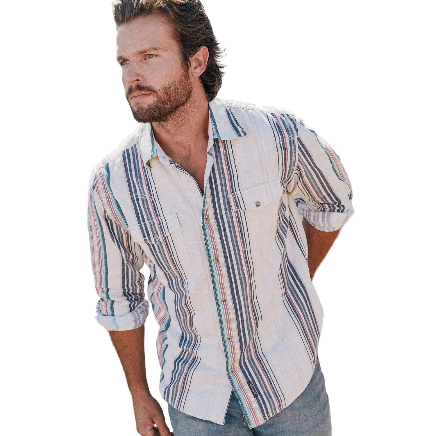 Wrangler Men's Retro® Premium Long Sleeve Western Stripe Snap Shirt - Paste Pop