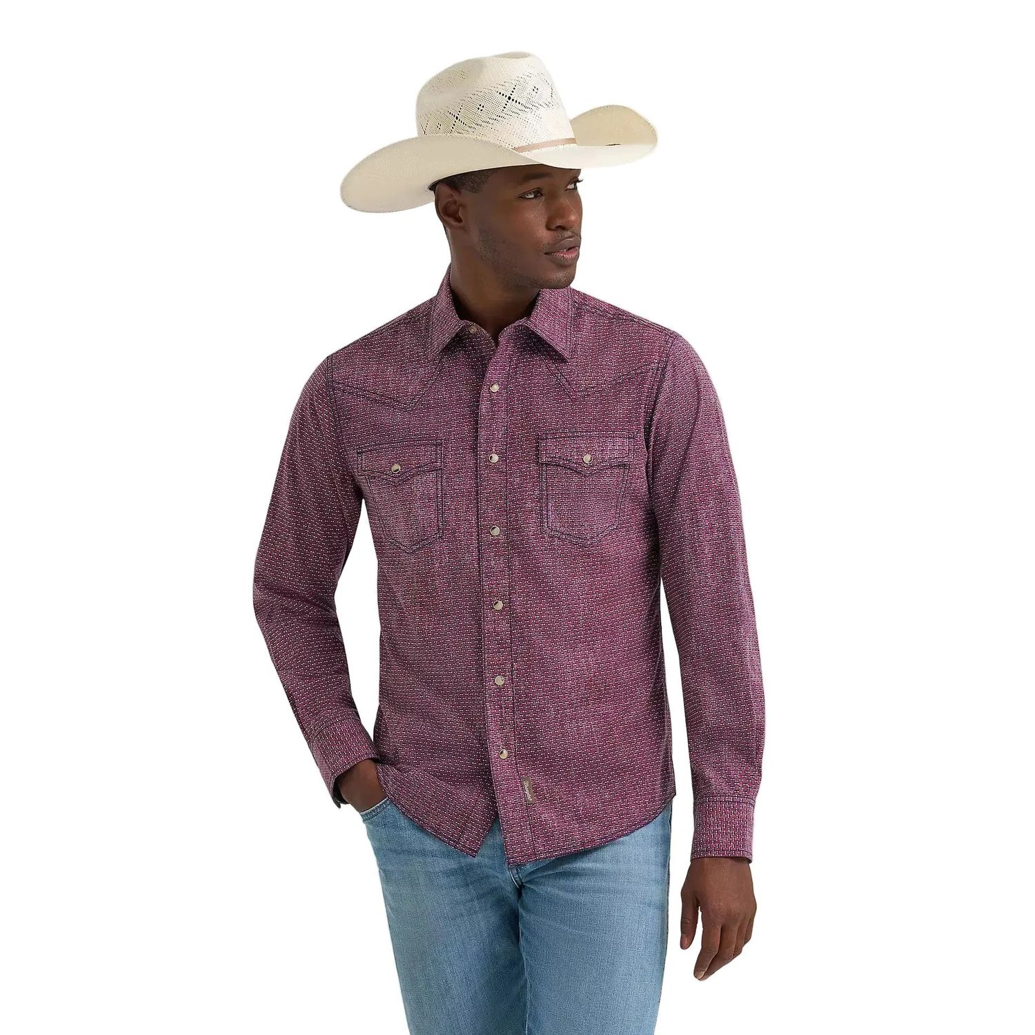 Wrangler Men's Retro® Premium Long Sleeve Western Printed Snap Shirt - Dark Burgundy