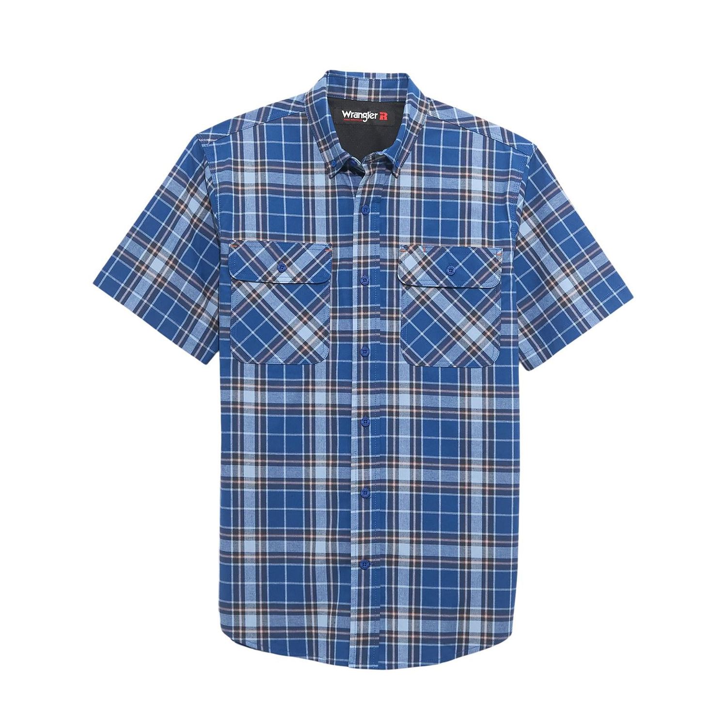 Wrangler Men's Rigg's Foreman Plaid Short Sleeve Shirt- Blue