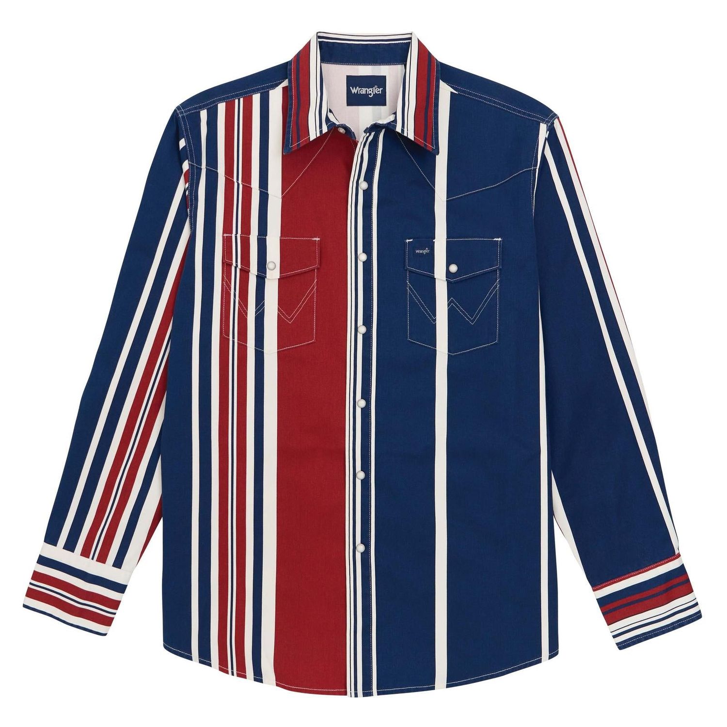 Wrangler Men's Vintage Inspired Long Sleeve Shirt - Blue Multi Stripe