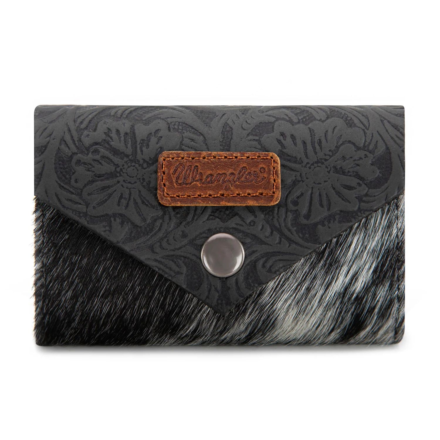 Wrangler Genuine Hair On Cowhide Floral Tooled Card Holder- Multiple Colours