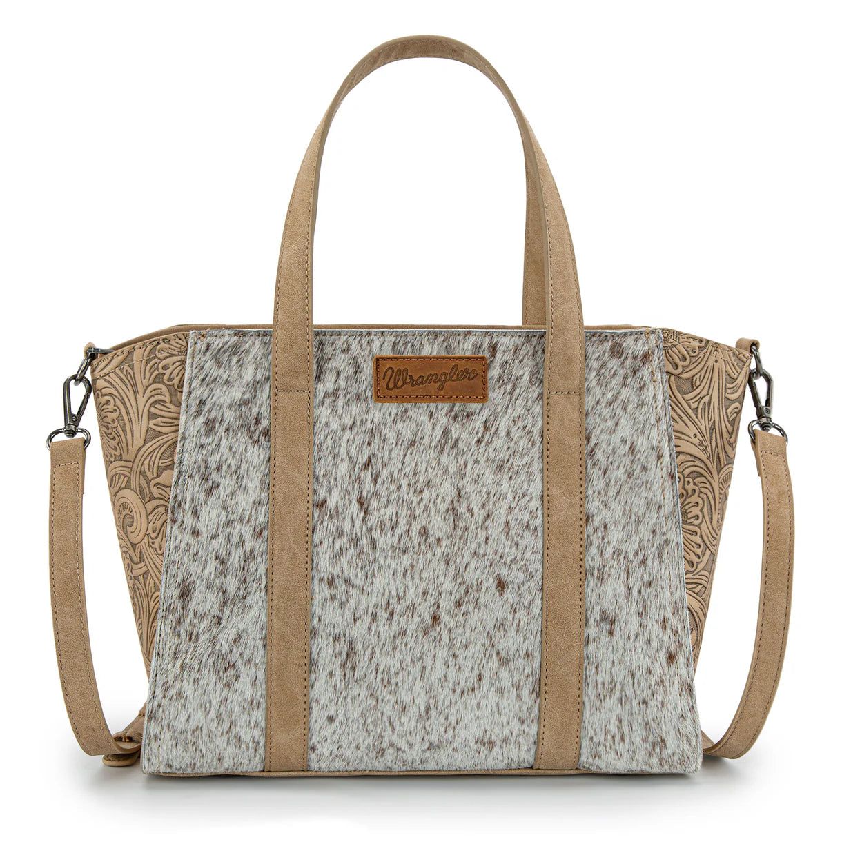 Wrangler Genuine Hair On Cowhide Tote Crossbody-Tan