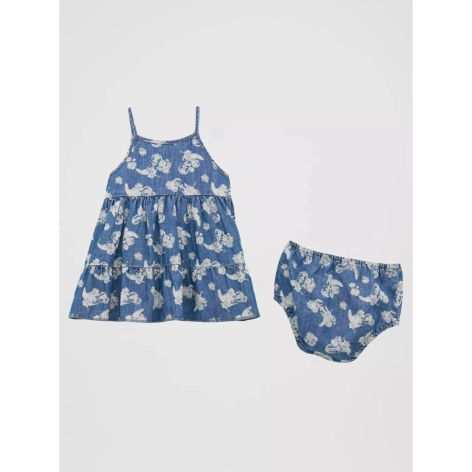 Wrangler Little Girl's Printed Denim Tiered Dress - Floral Denim