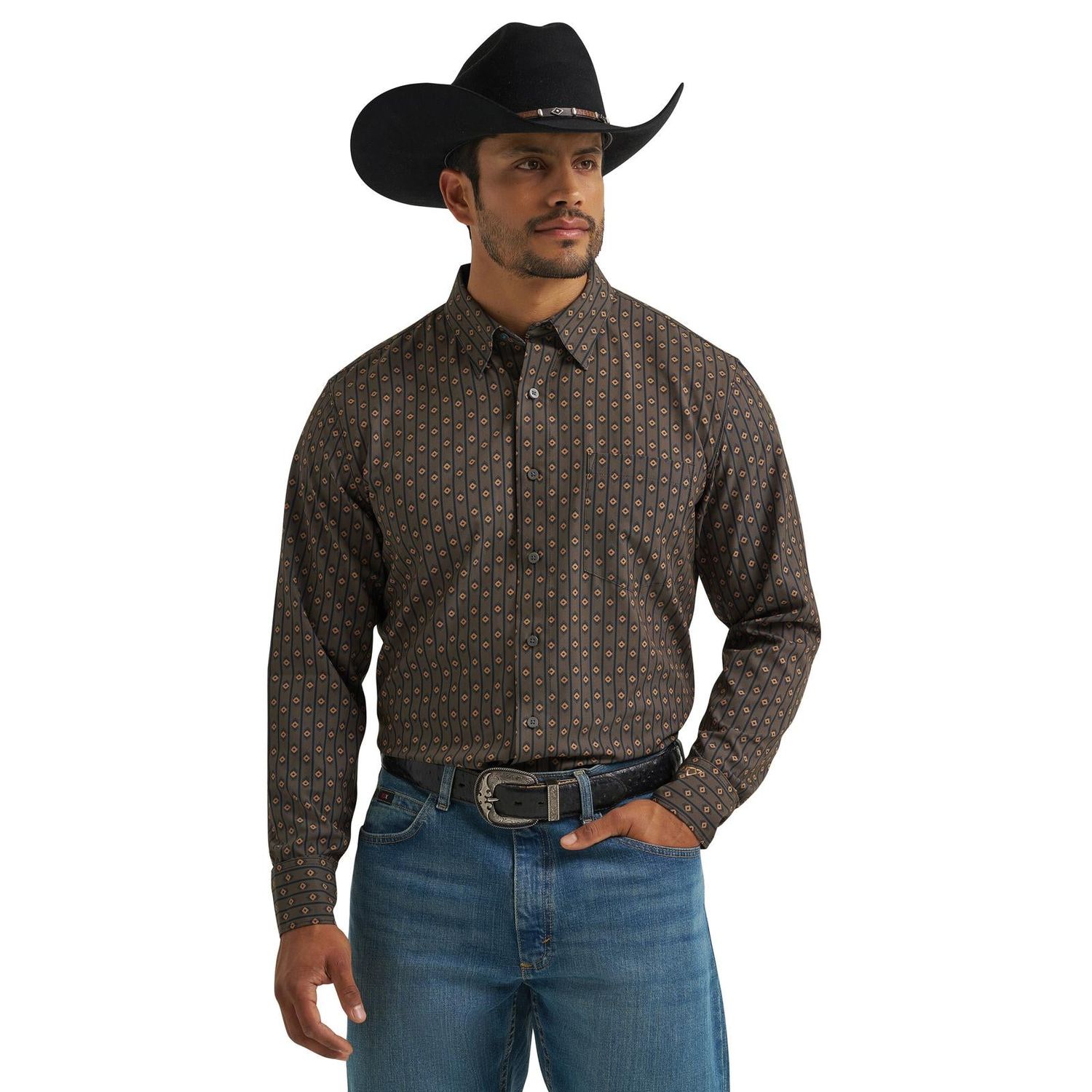 Wrangler Men's Cody Johnson Long Sleeve Shirt- Brown