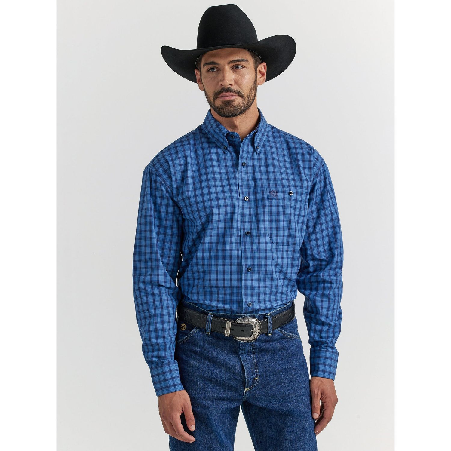 Wrangler Men's George Strait 1 Pocket Long Sleeve Shirt - Blue - 112338102