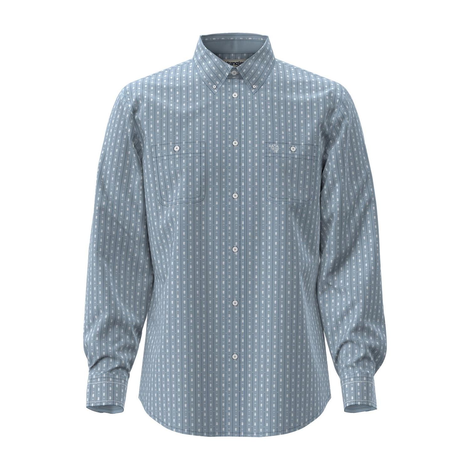 Wrangler Men's George Strait Collection Two Pocket Long Sleeve Print Shirt - Blue