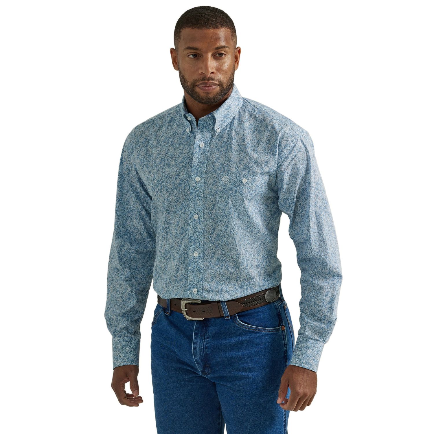 Wrangler Men's George Strait Long Sleeve Shirt - Blue - 112331729