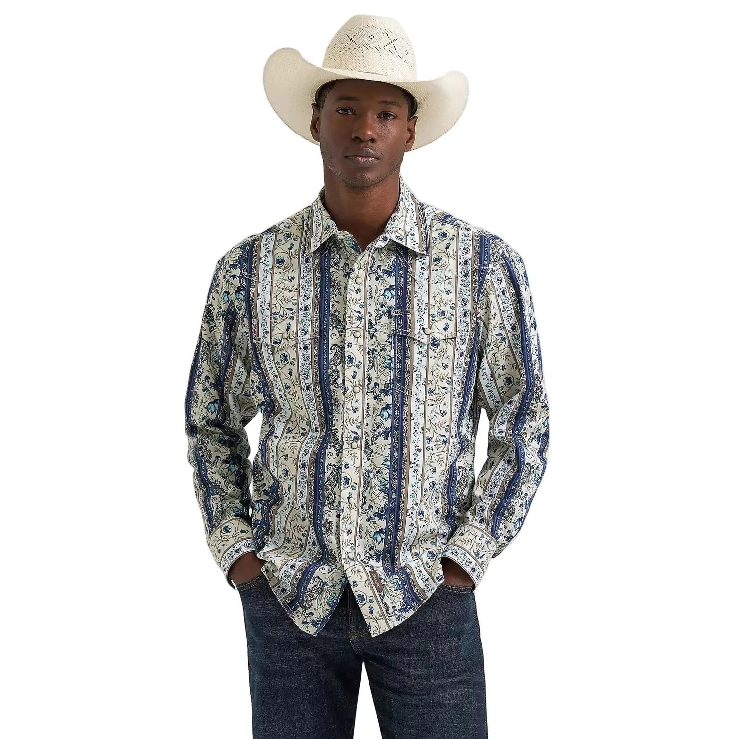 Wrangler Men's Retro® Premium Long Sleeve Western Printed Snap Shirt - Striped Paisley