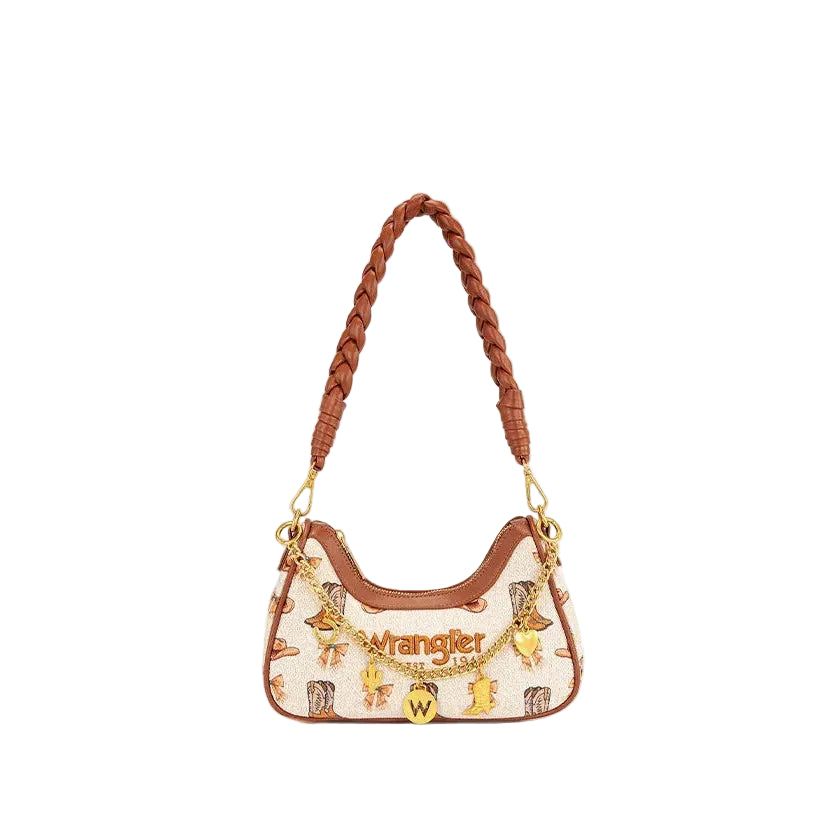 Wrangler Rodeo Icons Braided Handle Shoulder Bag- Tan