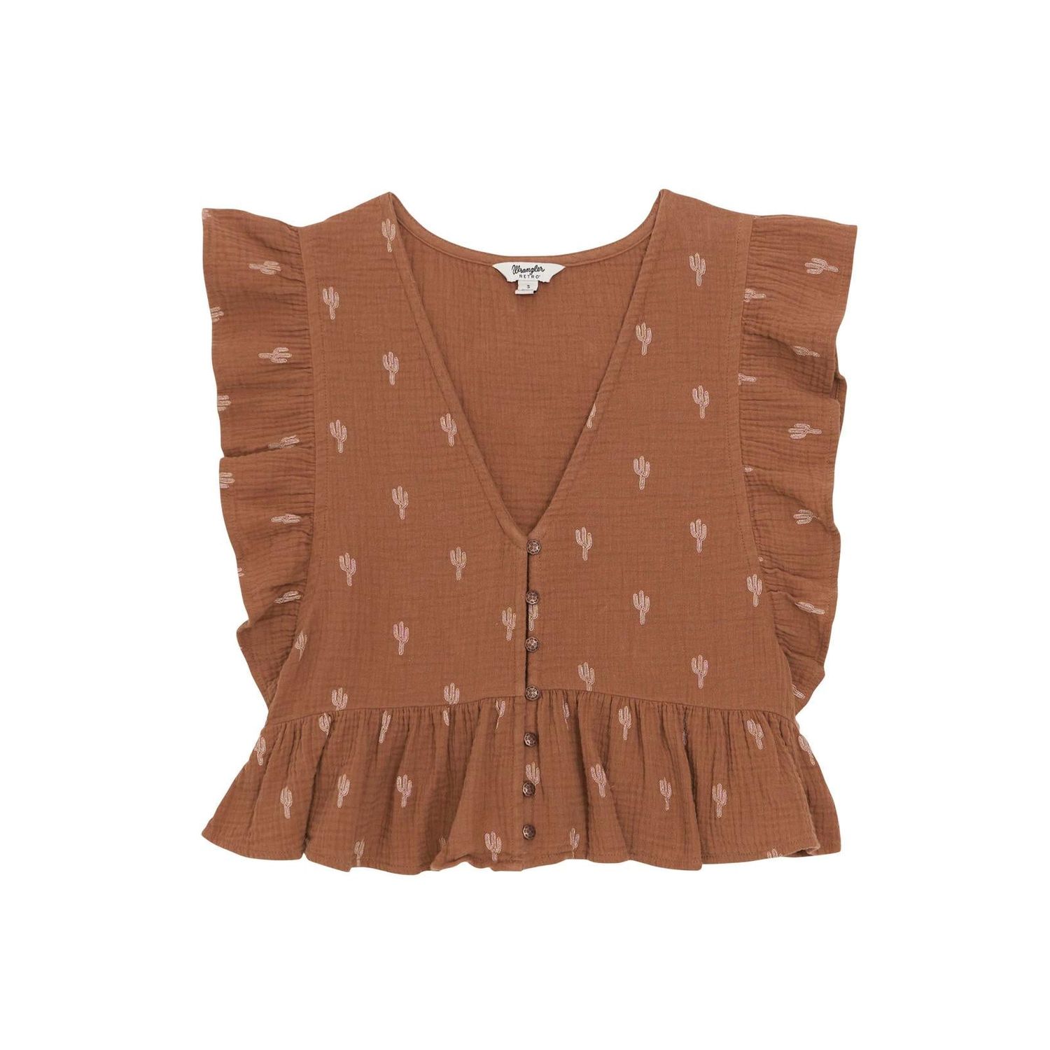 Wrangler Women's Vintage Flutter Sleeve Blouse - Brown