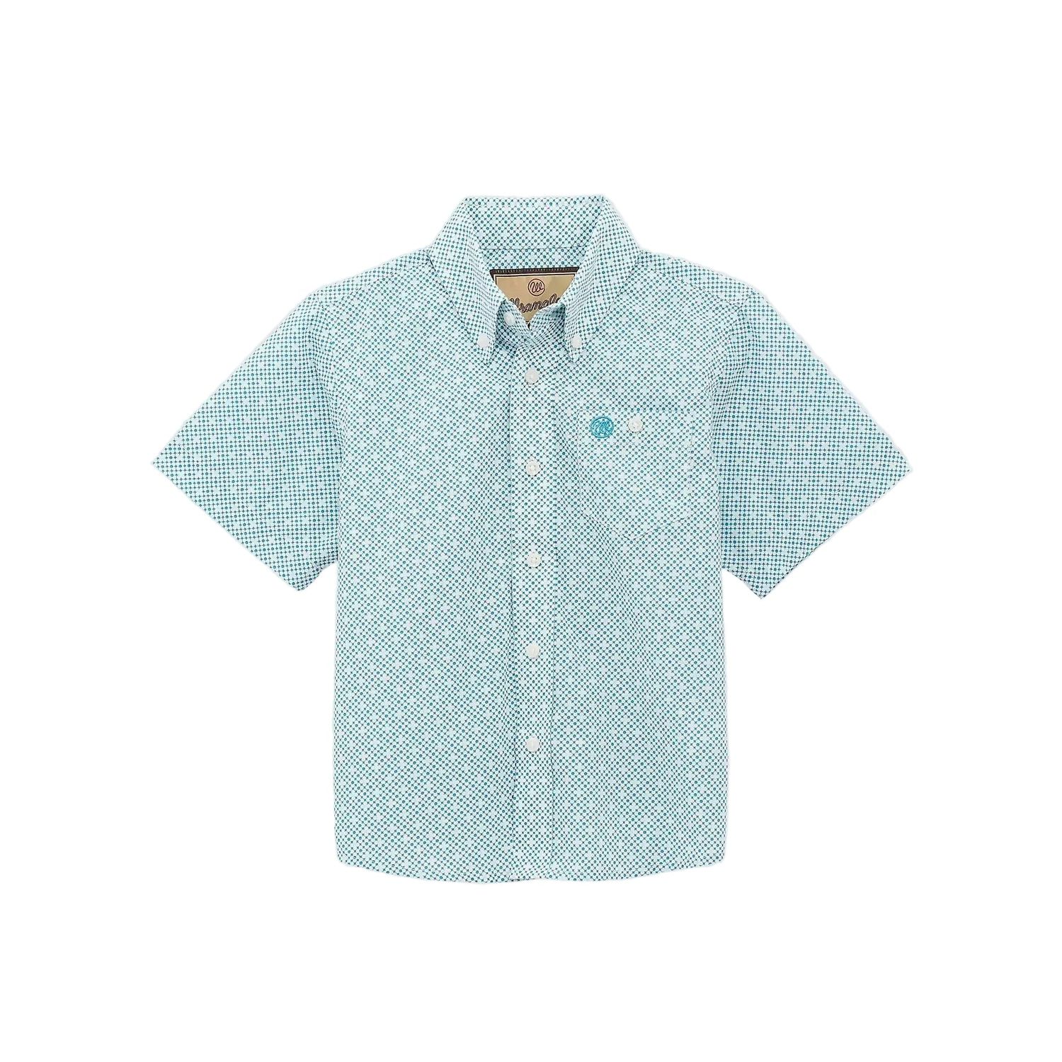 Wrangler® Boy's Classic Short Sleeve Button Down Print Shirt - Teal Geo