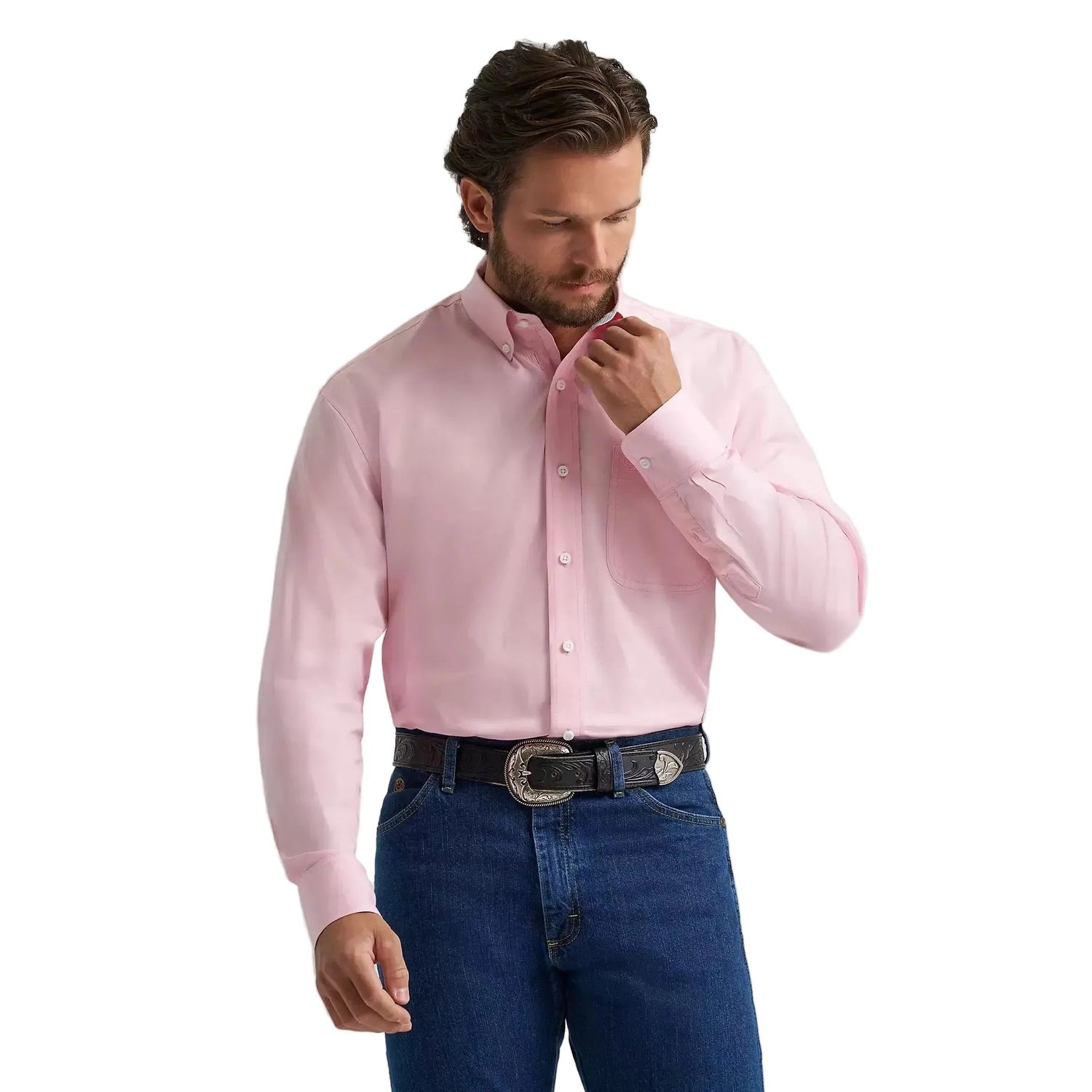 Wrangler® George Strait™ Solid One Pocket Button Down Long Sleeve Shirt - Bubble Pink