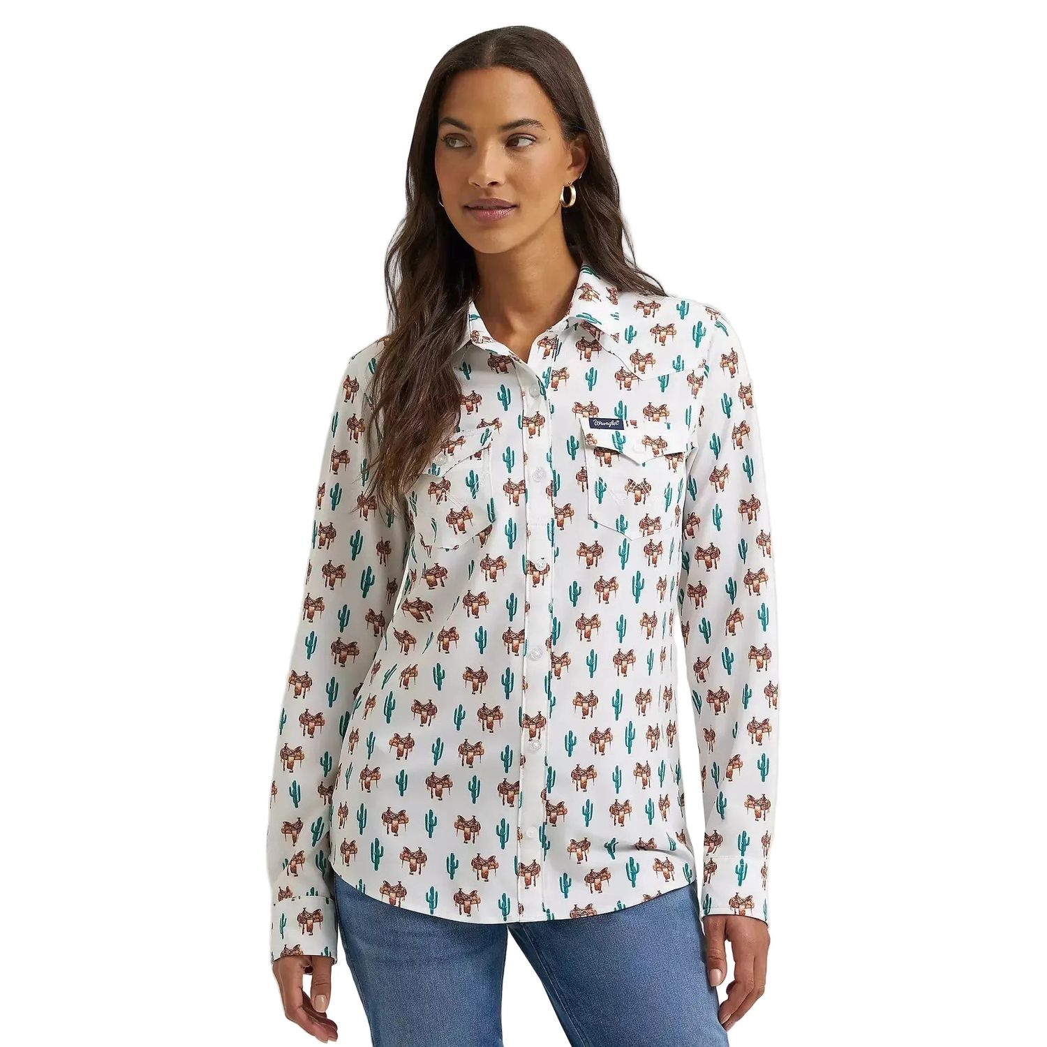 Wrangler® Women's Aria Performance Long Sleeve Shirt - Cream Saddle