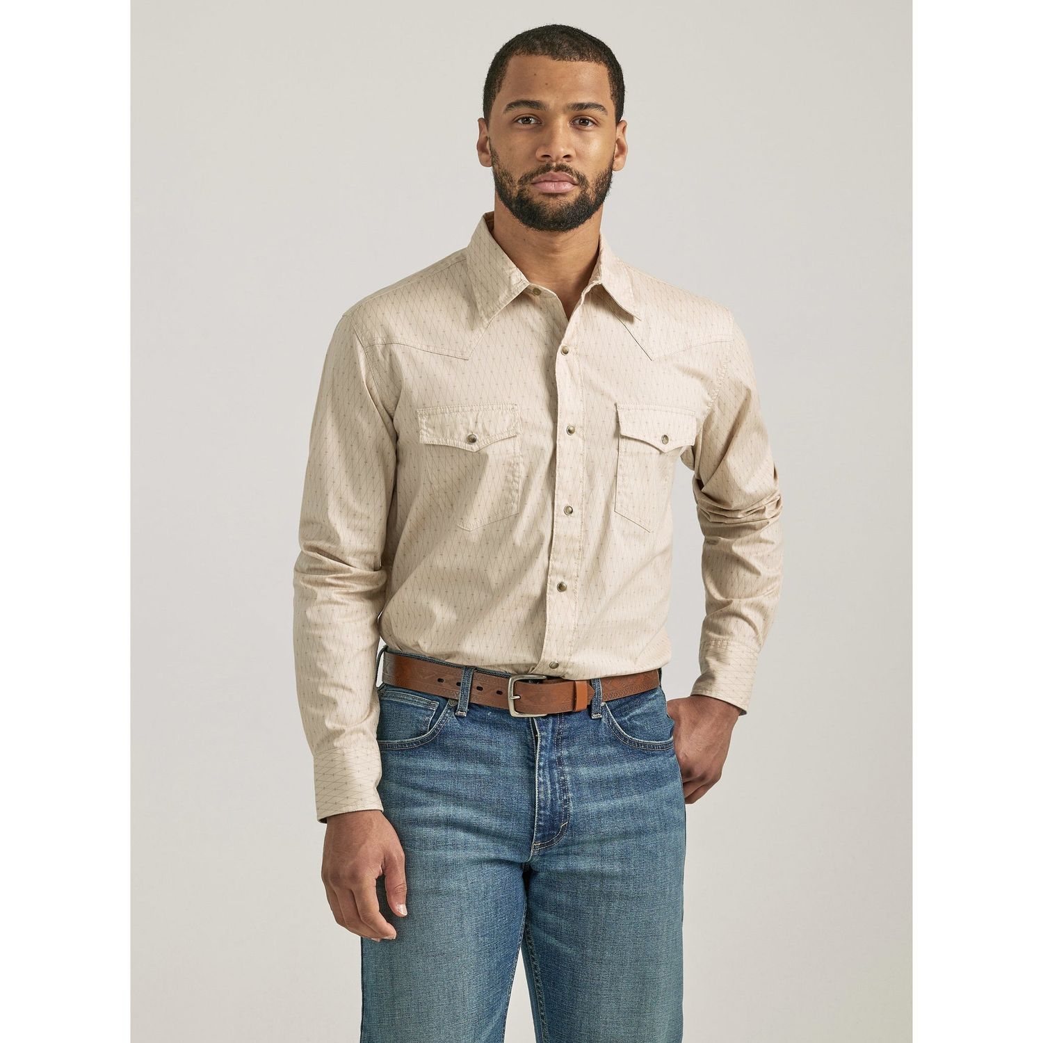 Wrangler Men's 20X Competition Advanced Comfort Long Sleeve Classic Fit Snap Shirt - Sand - 112338016
