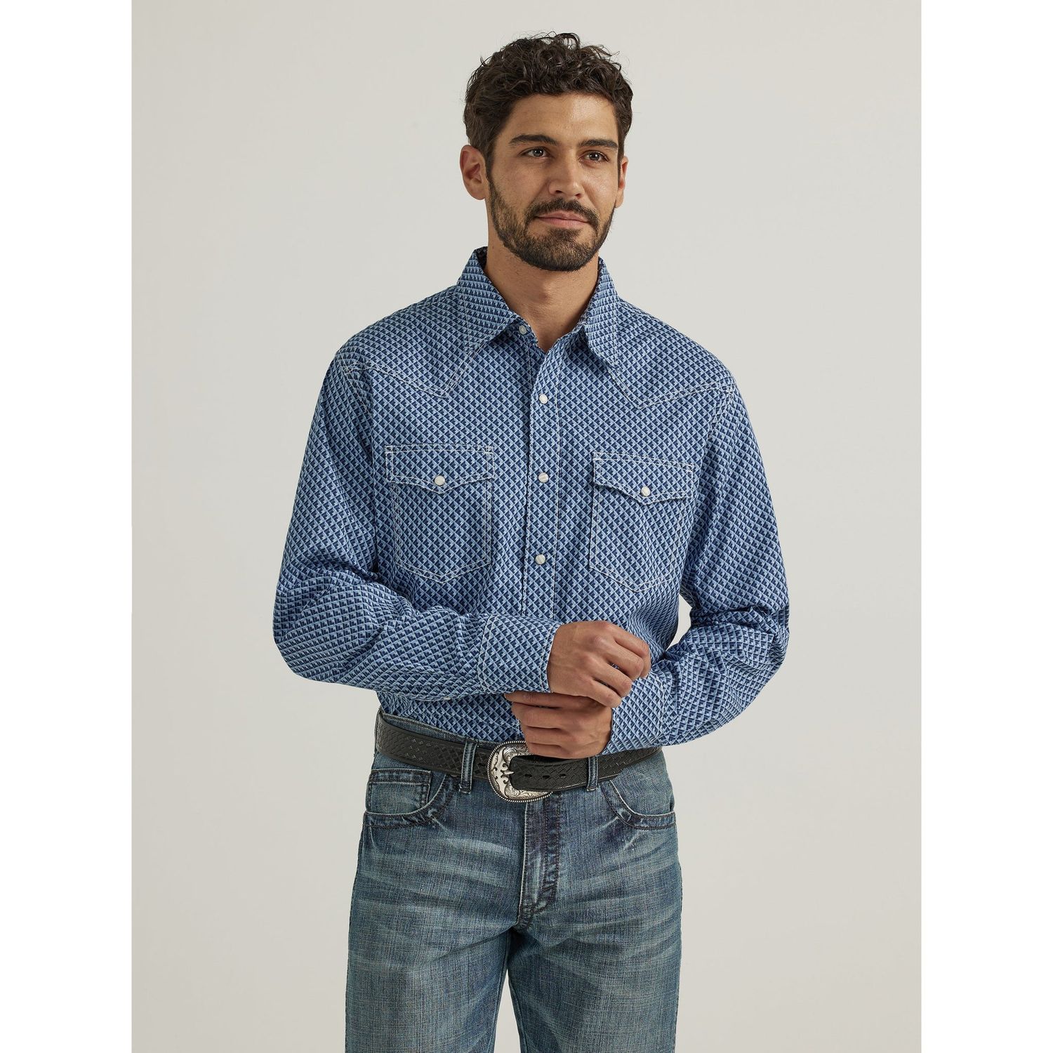 Wrangler Men's 20X Competition Advanced Comfort Long Sleeve Classic Fit Snap Shirt - Blue - 112338022