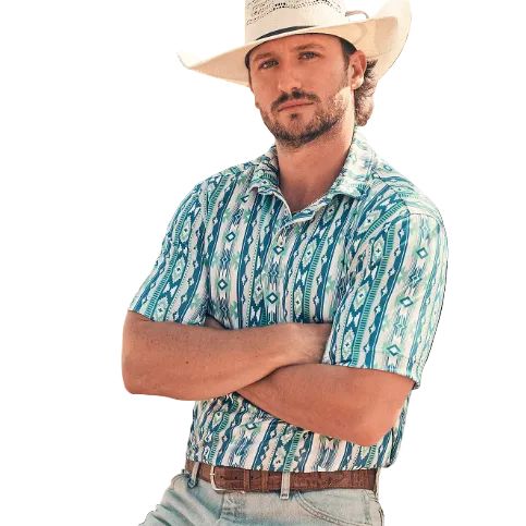 Wrangler Men's All Terrain Gear Men's Performance Polo Shirt-Checotah Turquoise