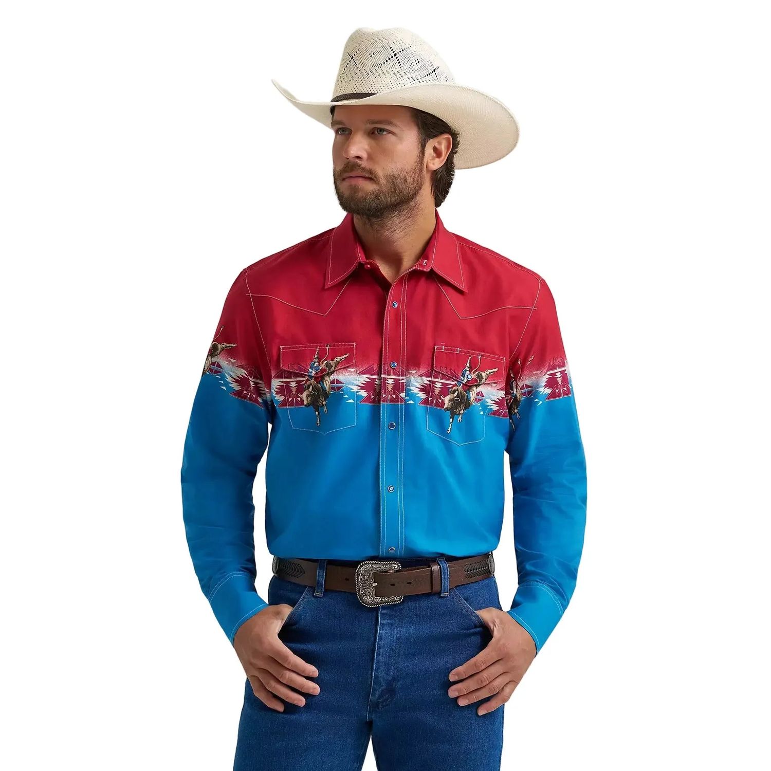 Wrangler Men's Checotah® Long Sleeve Western Snap Horizontal Print Shirt - Dip Dye