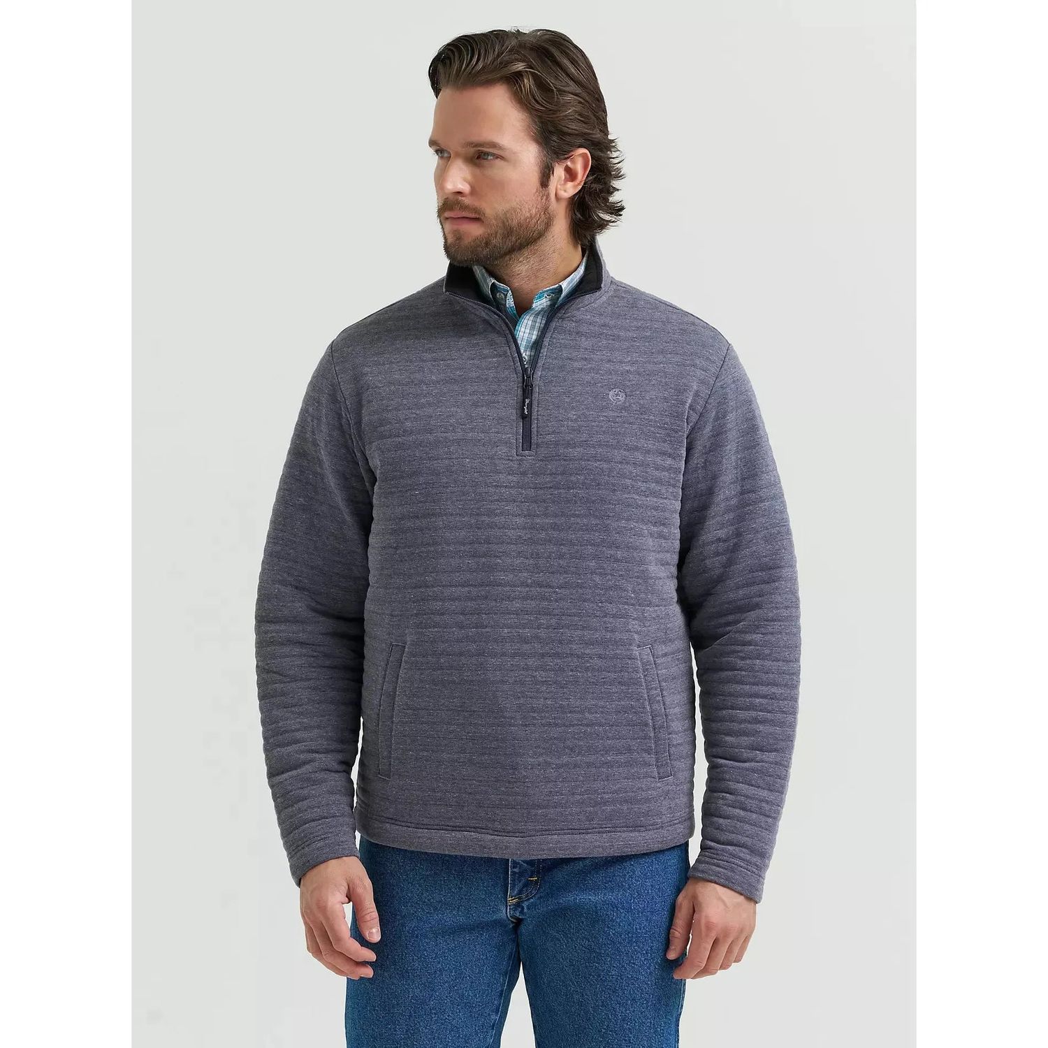 Wrangler Men's George Strait Quarter-Zip Quilted Pullover - Pacific