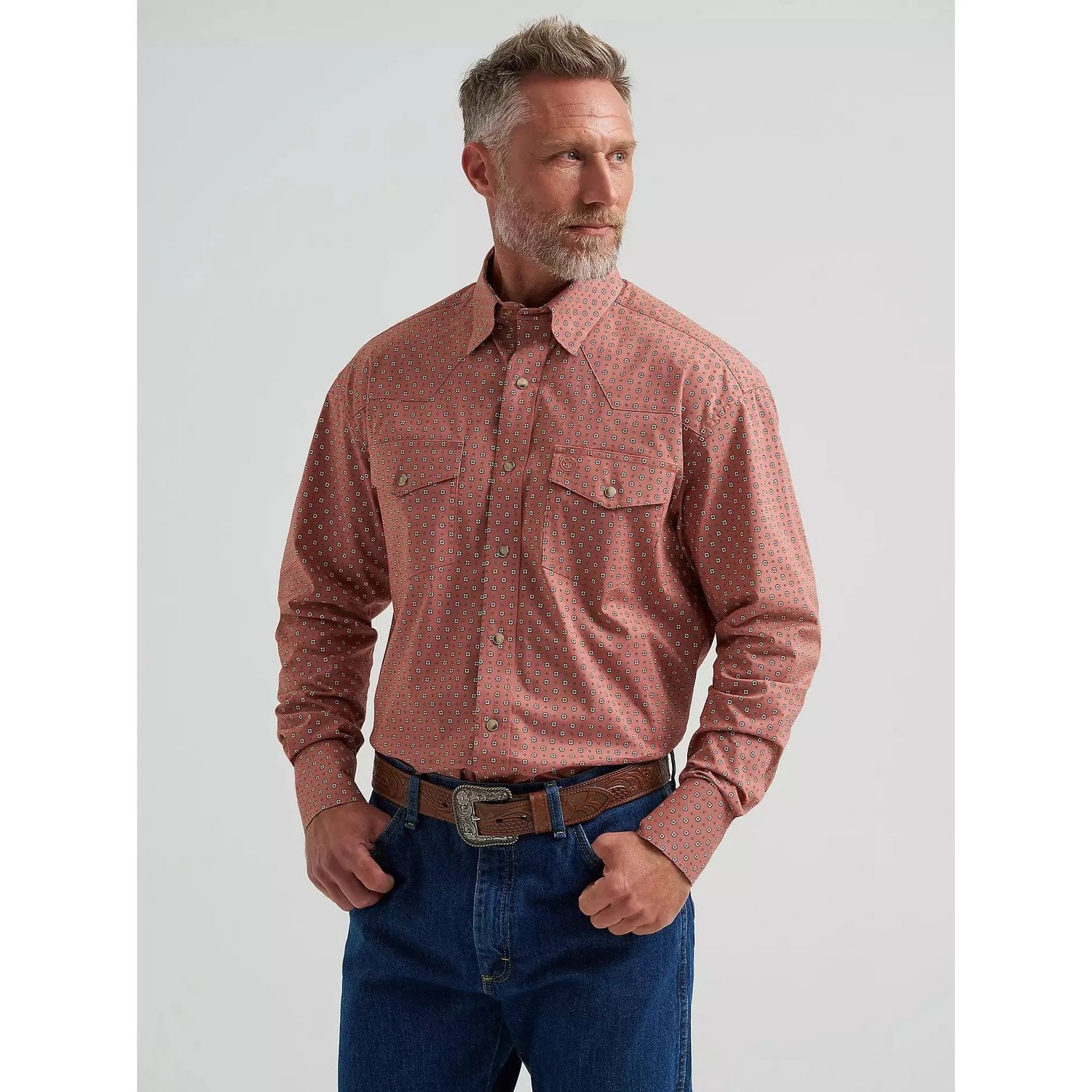 Wrangler Men's George Strait™ Troubadour Long Sleeve Snap Shirt - Adobe Geo