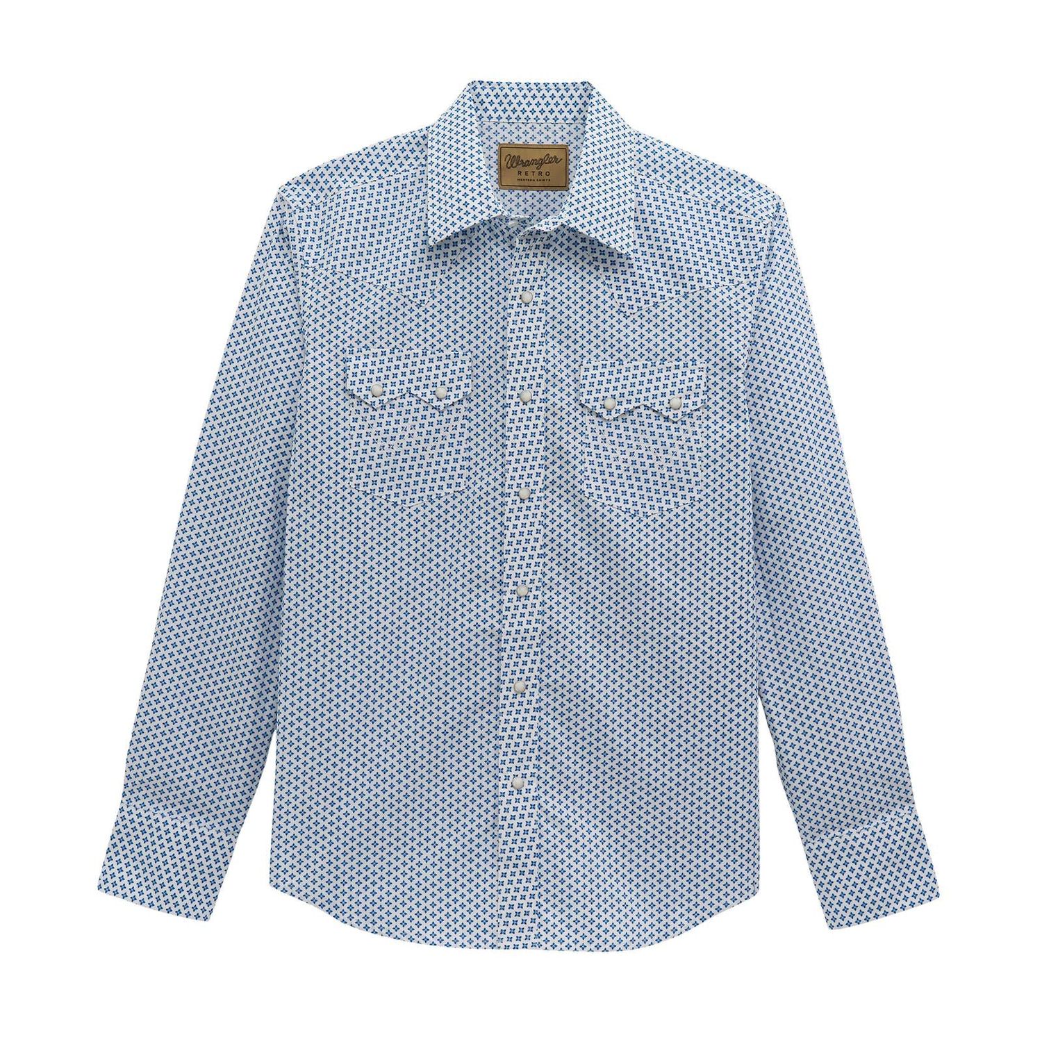 Wrangler Men's Long Sleeve Western Modern Fit Shirt- Blue - 112381877