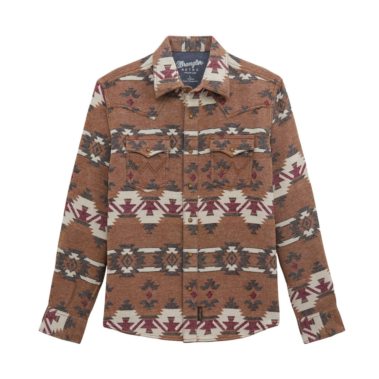 Wrangler Men's Retro Premium Long Sleeve Modern Fit Shirt- Brown
