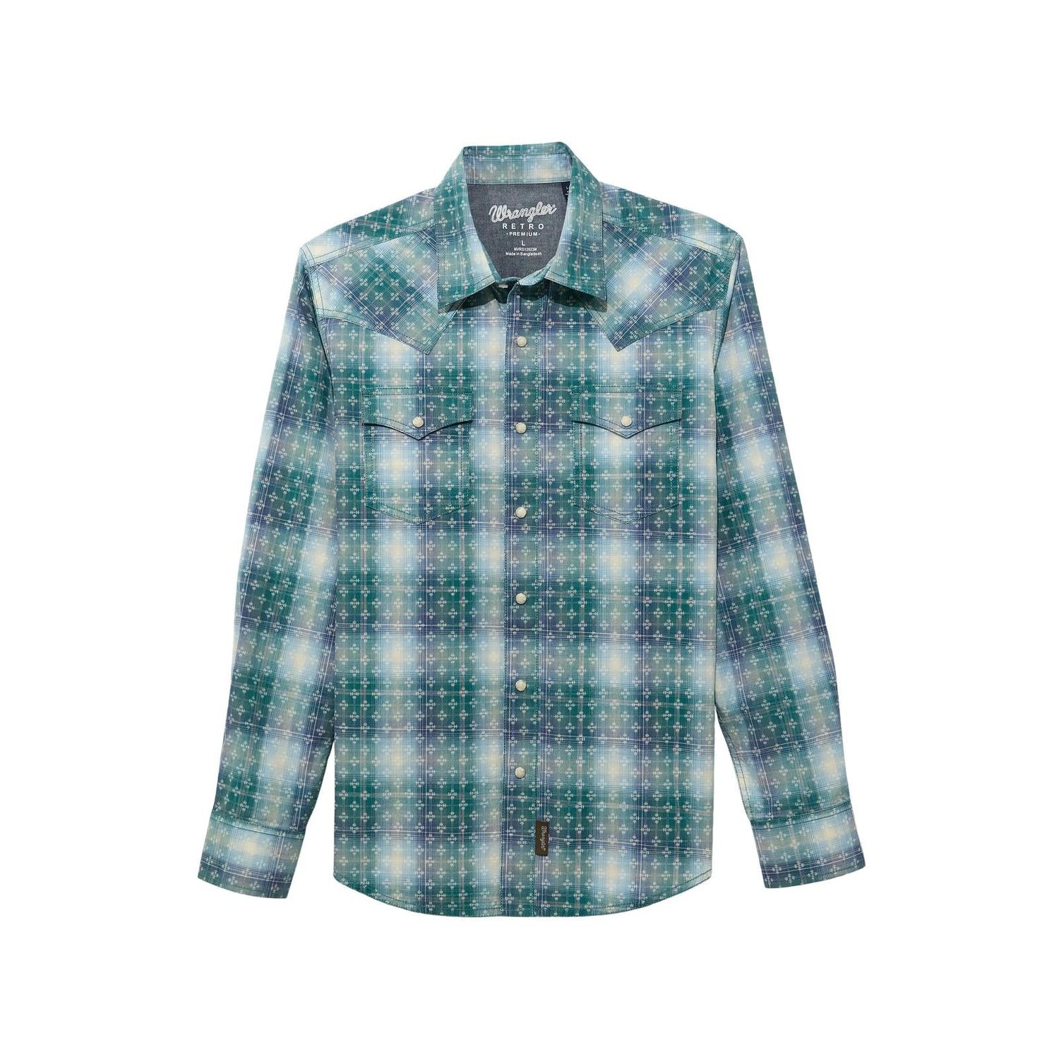 Wrangler Men's Retro Premium Long Sleeve Snap Shirt - Pebble Blue
