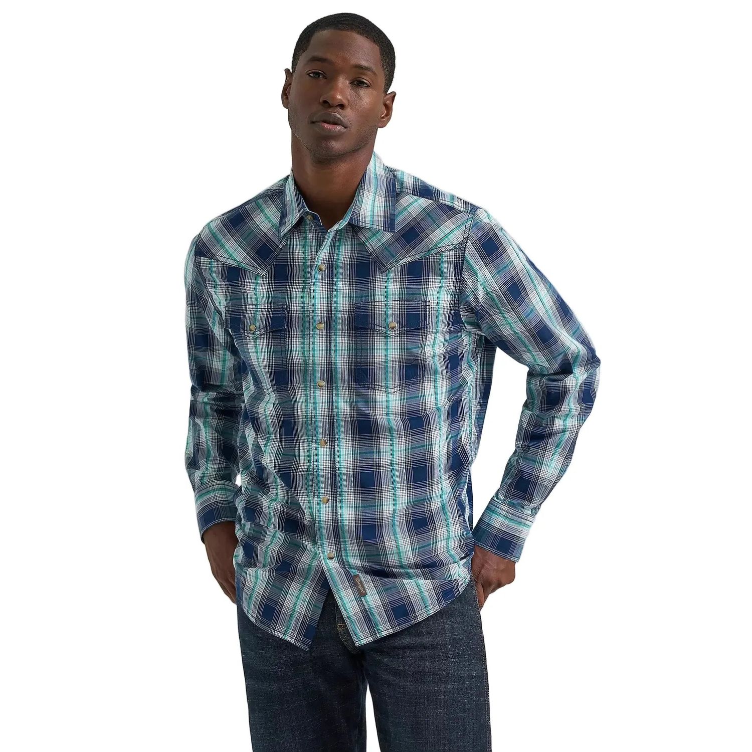 Wrangler Men's Retro® Premium Long Sleeve Western Snap Plaid Shirt - Midnight Plaid