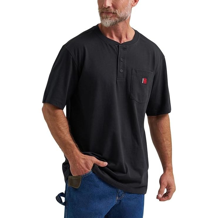 Wrangler Men's Rigg's Workwear Short Sleeve Henley Tee Shirt - Jet Black