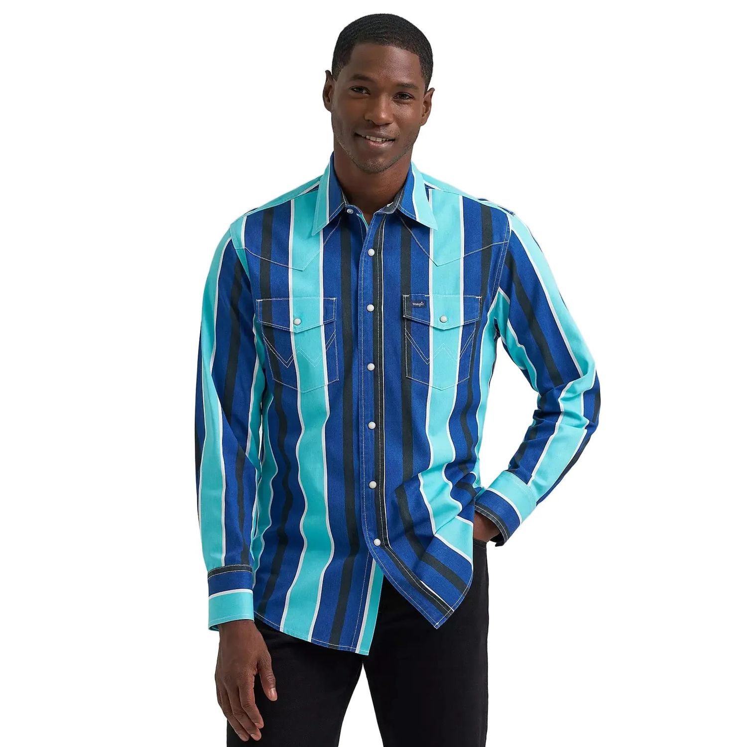 Wrangler Men's Vintage Inspired Brushpopper Western Snap Workshirt - Cobalt Storm