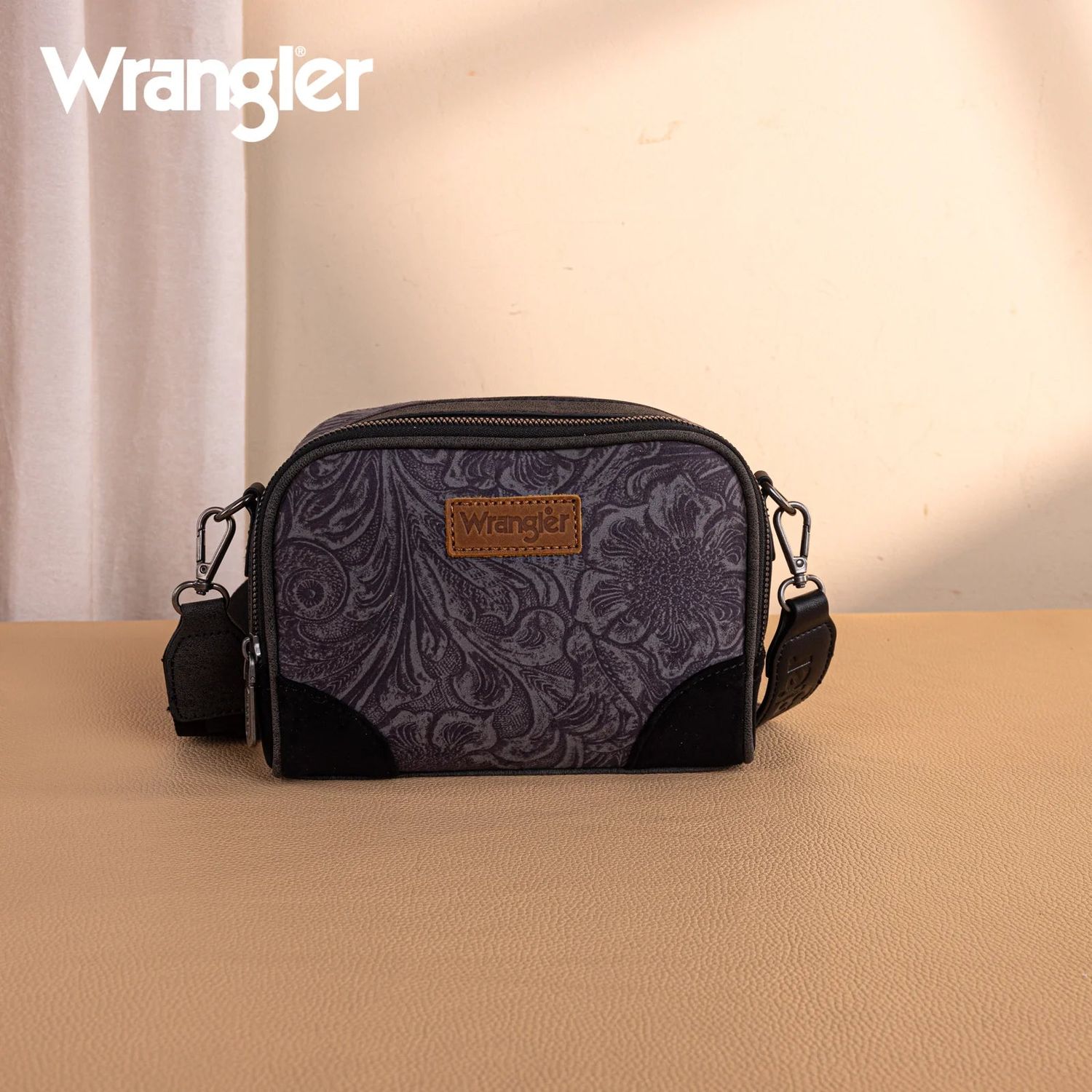 Wrangler Vintage Floral Printed Small Crossbody Bag- Black